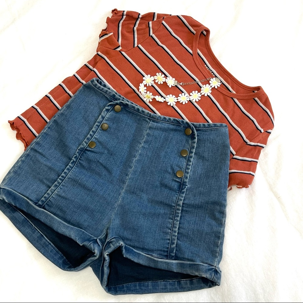 Urban Outfitters Retro 70’s Button Front Denim High Waisted Shorts